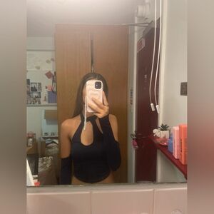 Navy blue bershka cut out halter neck top